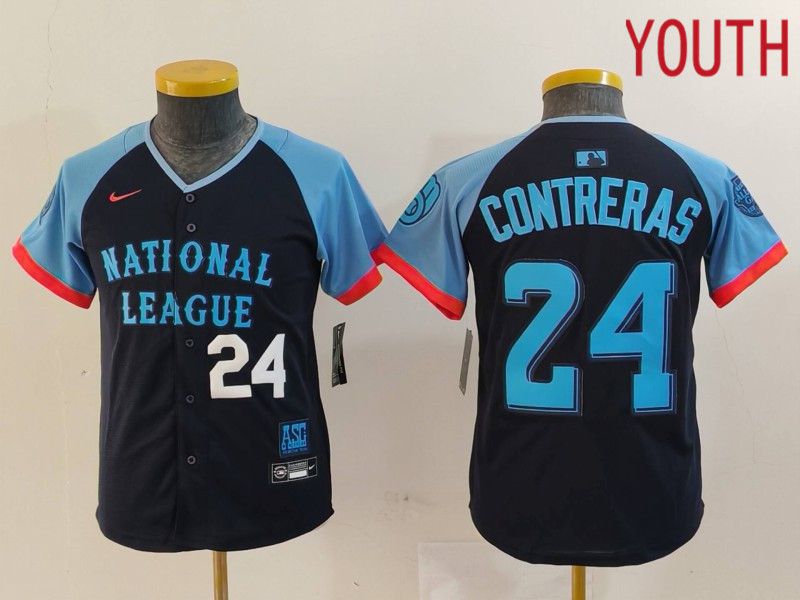 Youth Milwaukee Brewers #24 Contreras Blue All star 2024 Nike MLB Jersey style 4